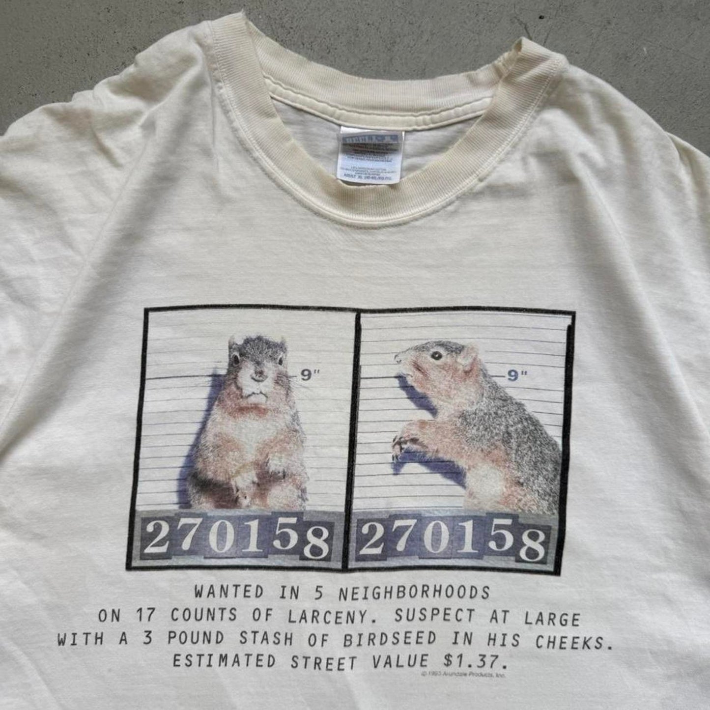 Vintage Y2K Squirrel Mugshot Animal Humor T-Shirt - X-Large