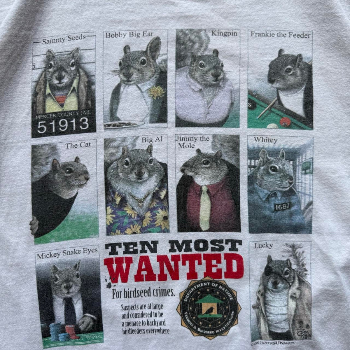 Vintage Y2K Ten Most Wanted Squirrel Poster T-Shirt - X-Large