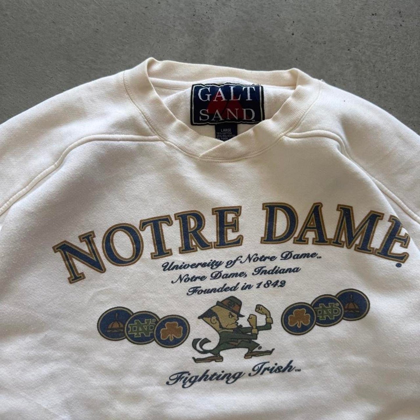 Vintage 90s Notre Dame Fighting Irish Galt Sand Crewneck - Large