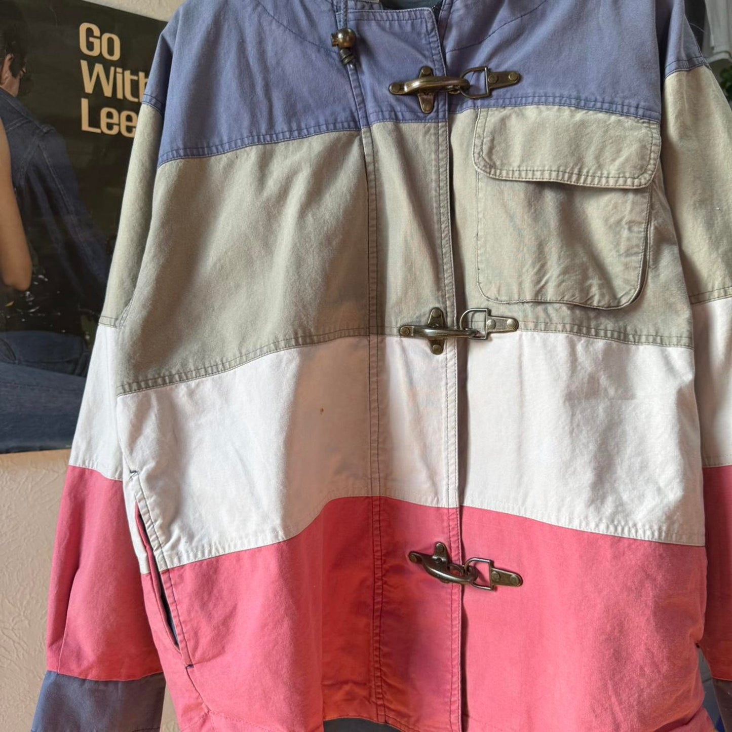 Vintage 90s Paris Sport Club Striped Fireman’s Clasp Jacket - Small