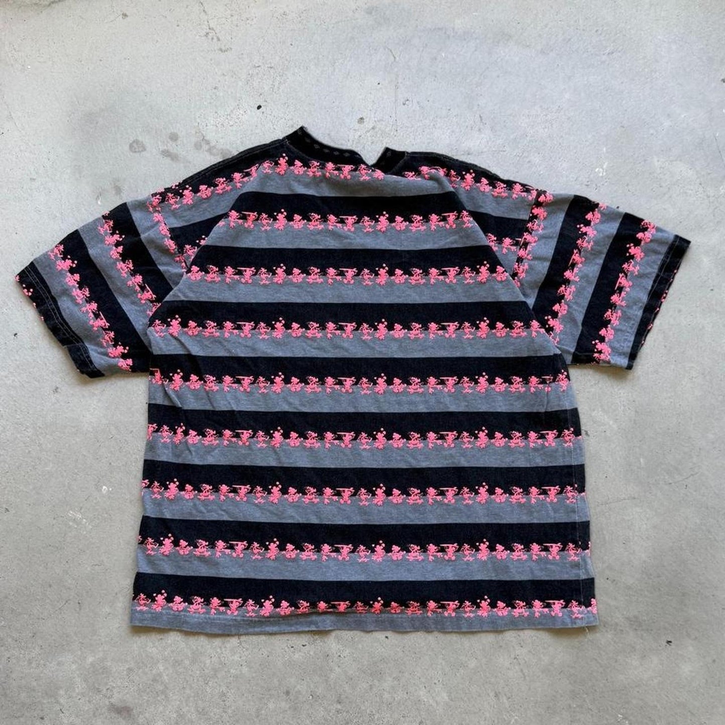 Vintage 90s Mickey Mouse AOP Striped T-Shirt - Large