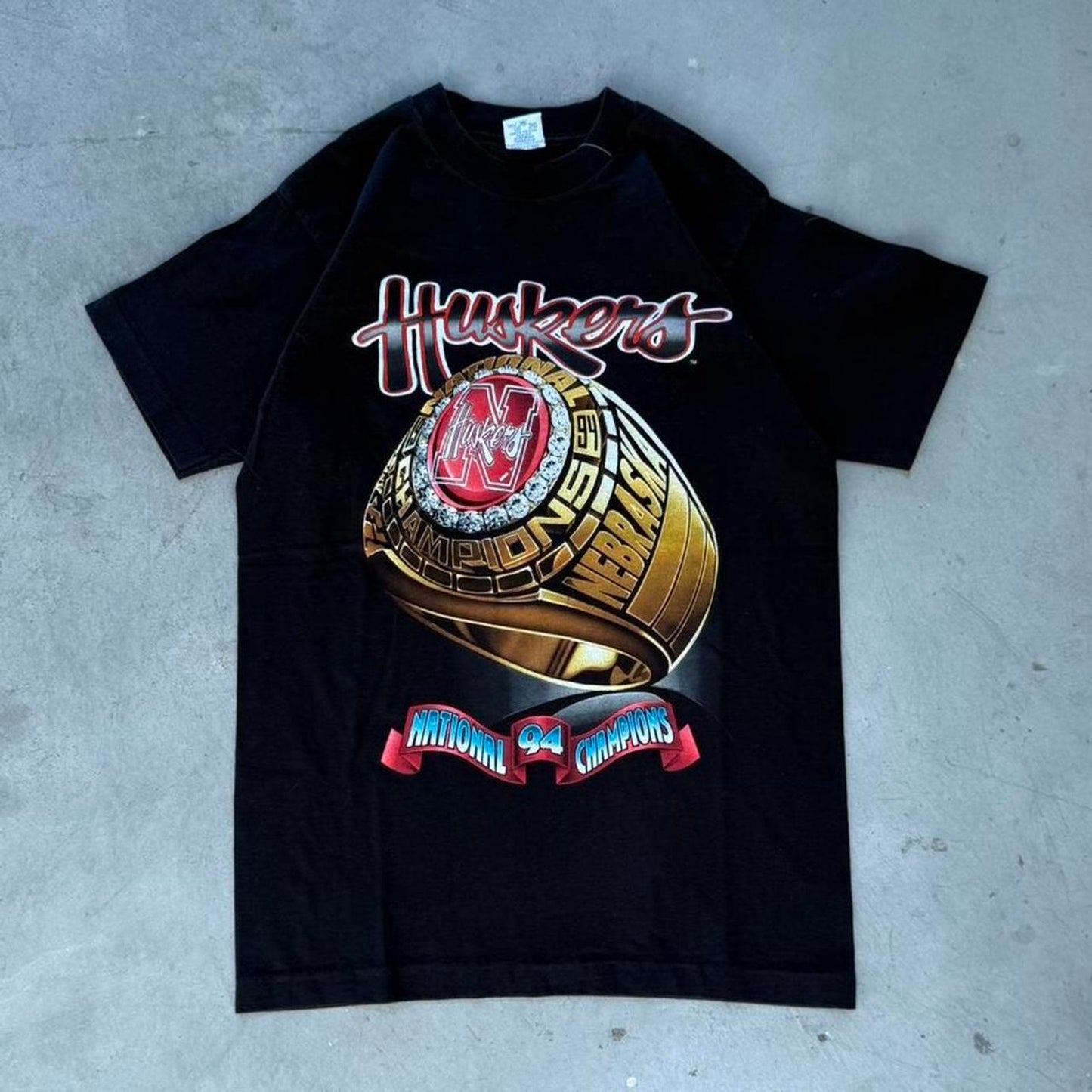 Vintage 90s Nebraska Huskers Championship Ring T-Shirt - Medium