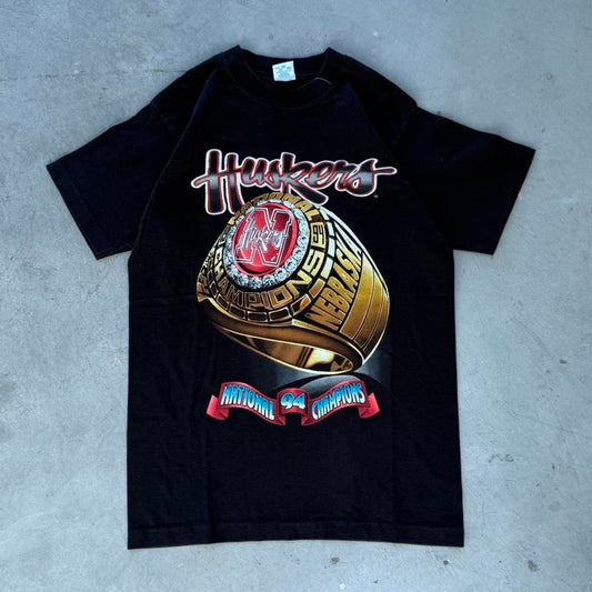 Vintage 90s Nebraska Huskers Championship Ring T-Shirt - Medium