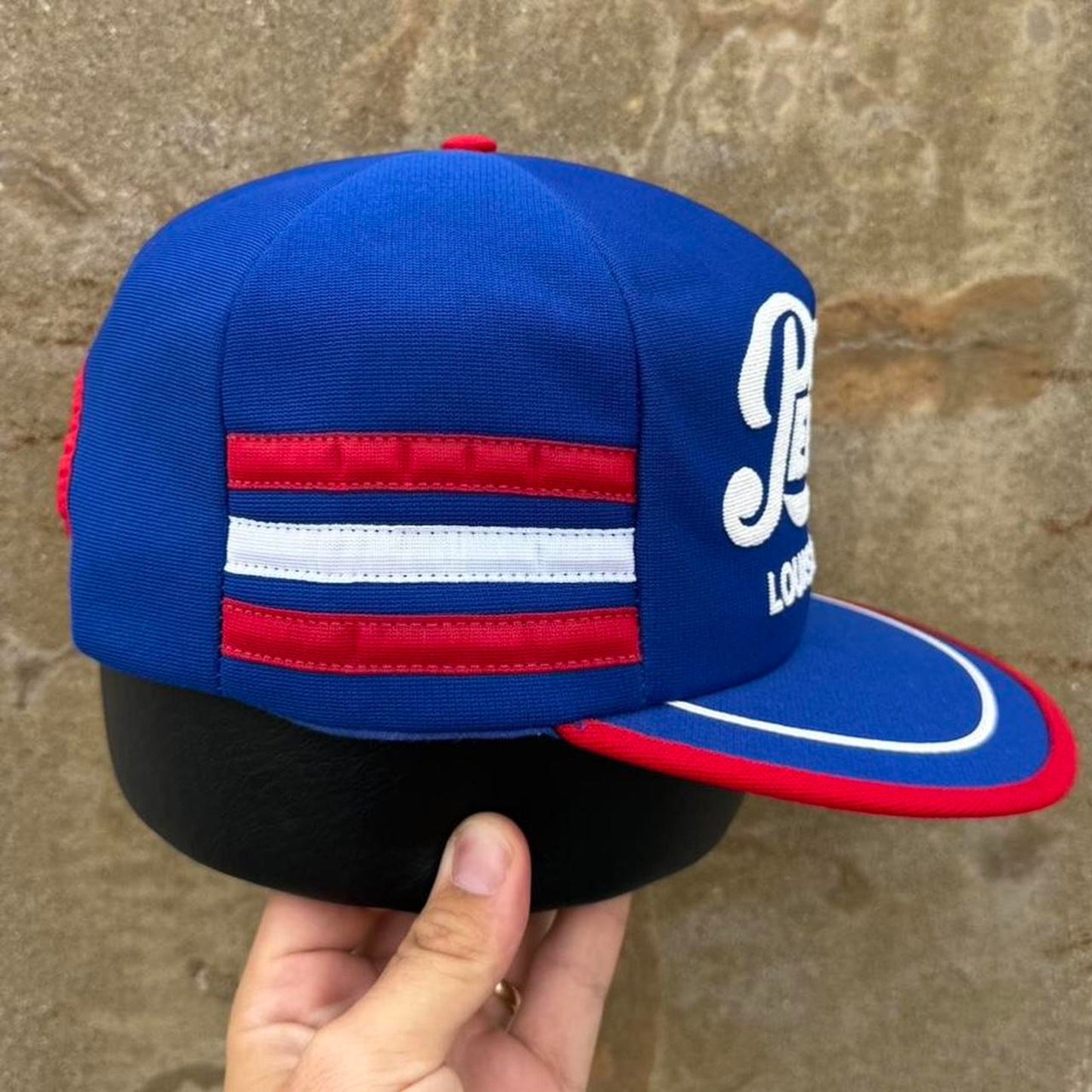 Vintage 80s Pepsi Cola Louisville Kentucky Three Stripe Trucker Cap