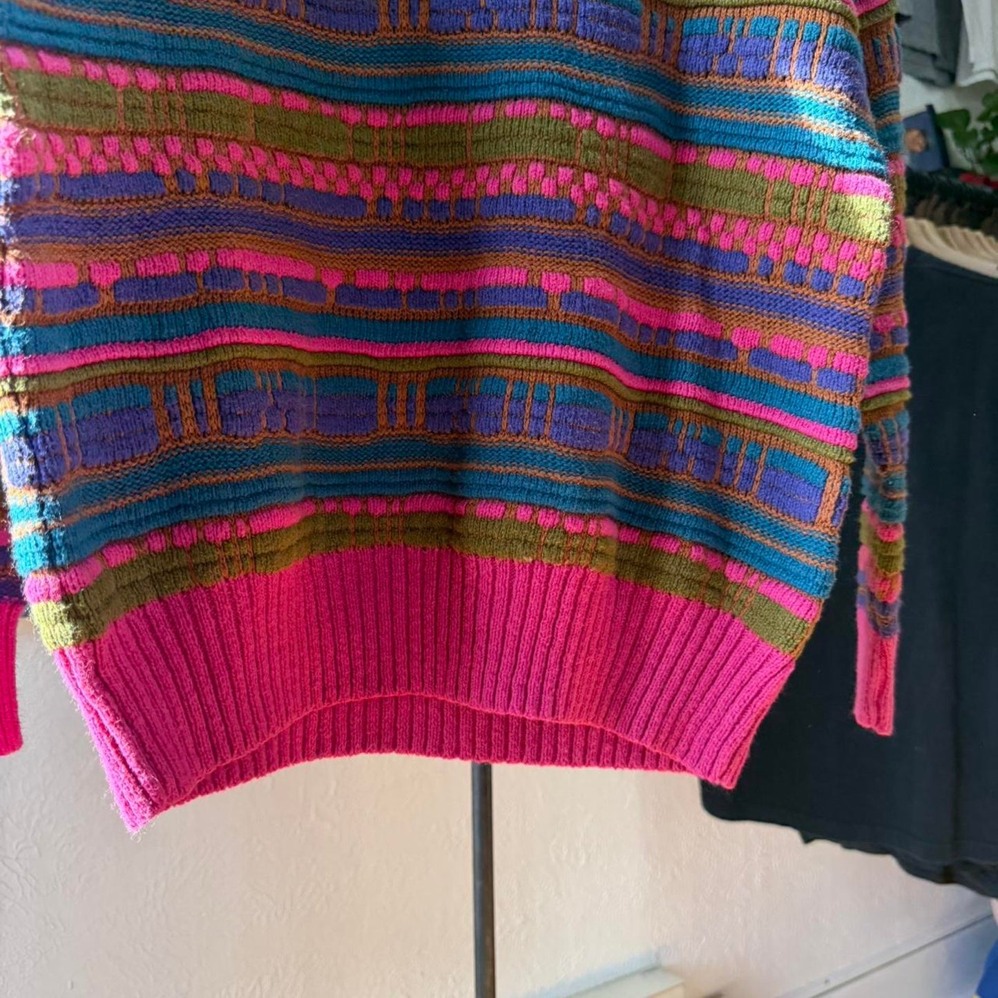 Vintage 90s Patterned Striped Knit Sweater - Medium
