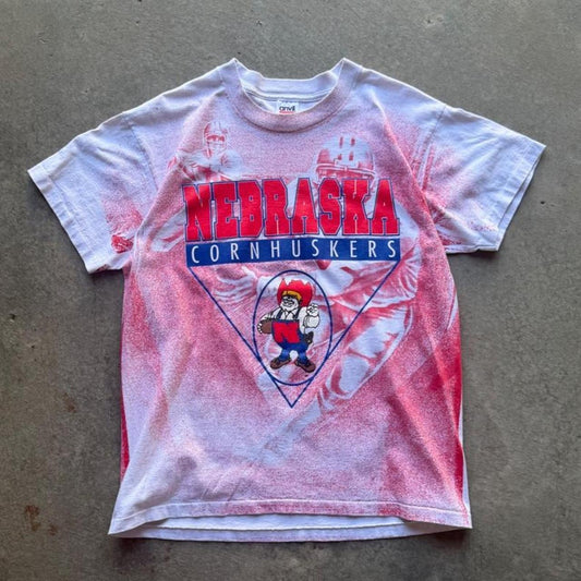 Vintage 90s Nebraska Cornhuskers Football All Over Print T-Shirt - Large