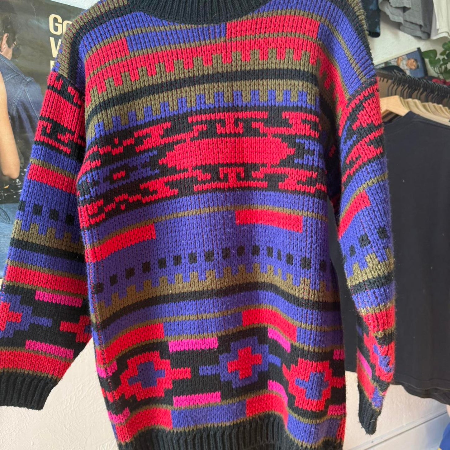 Vintage 90s Patterned Knit Knitted Sweater - Small