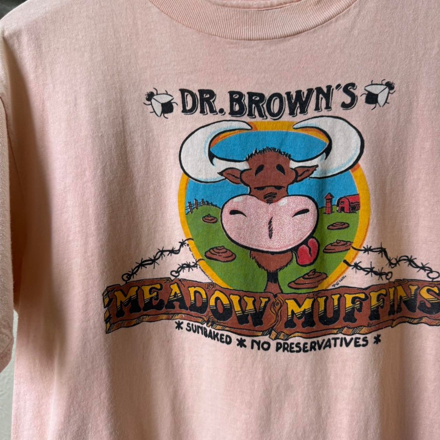 Vintage 90s Dr Browns Meadow Muffins Cow Pie Animal T-Shirt - Large