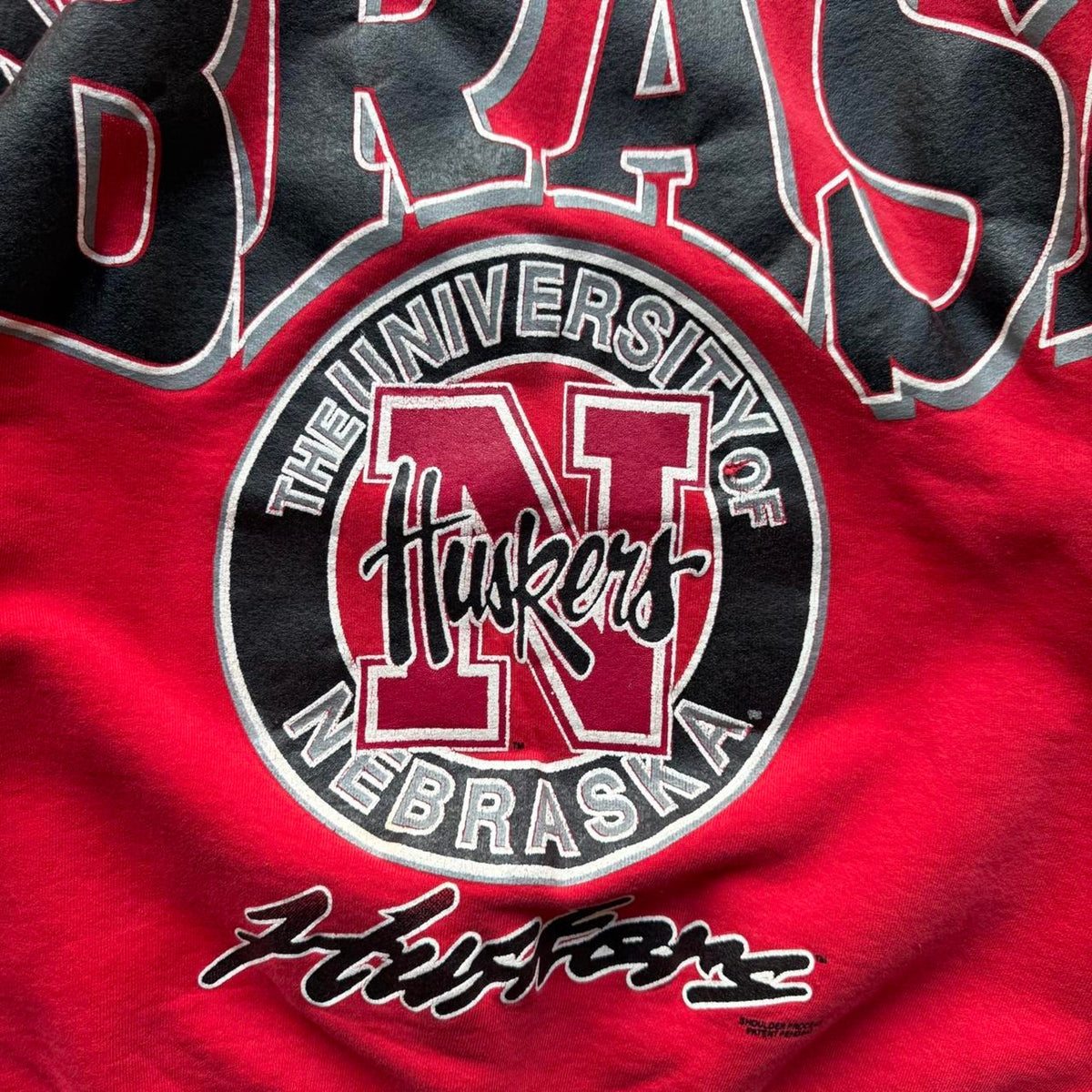 Vintage 90s Nebraska Huskers Shoulder Spell Out Crewneck - Large