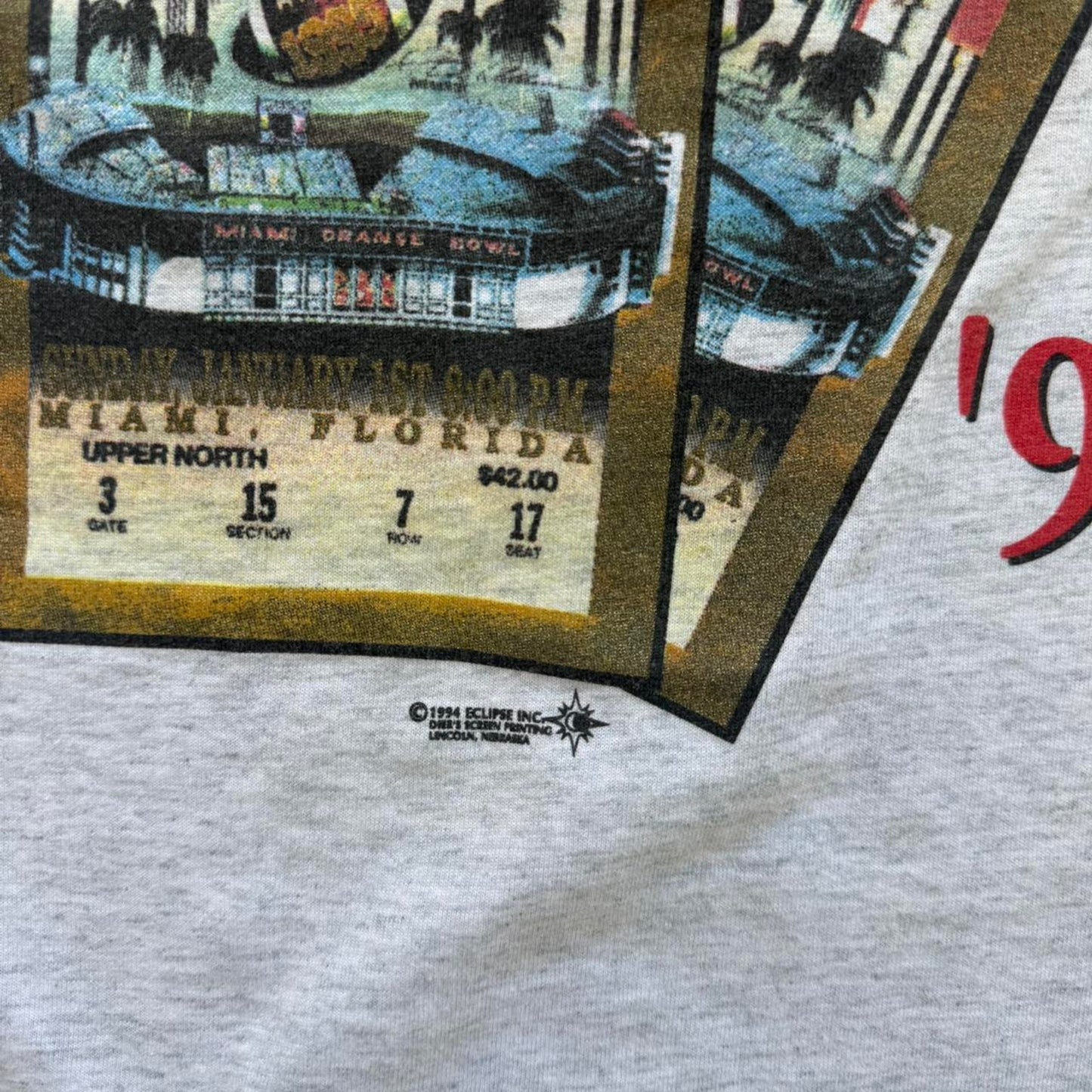 Vintage 1994 Nebraska Huskers National Champions Ticket Stub T-Shirt - Large