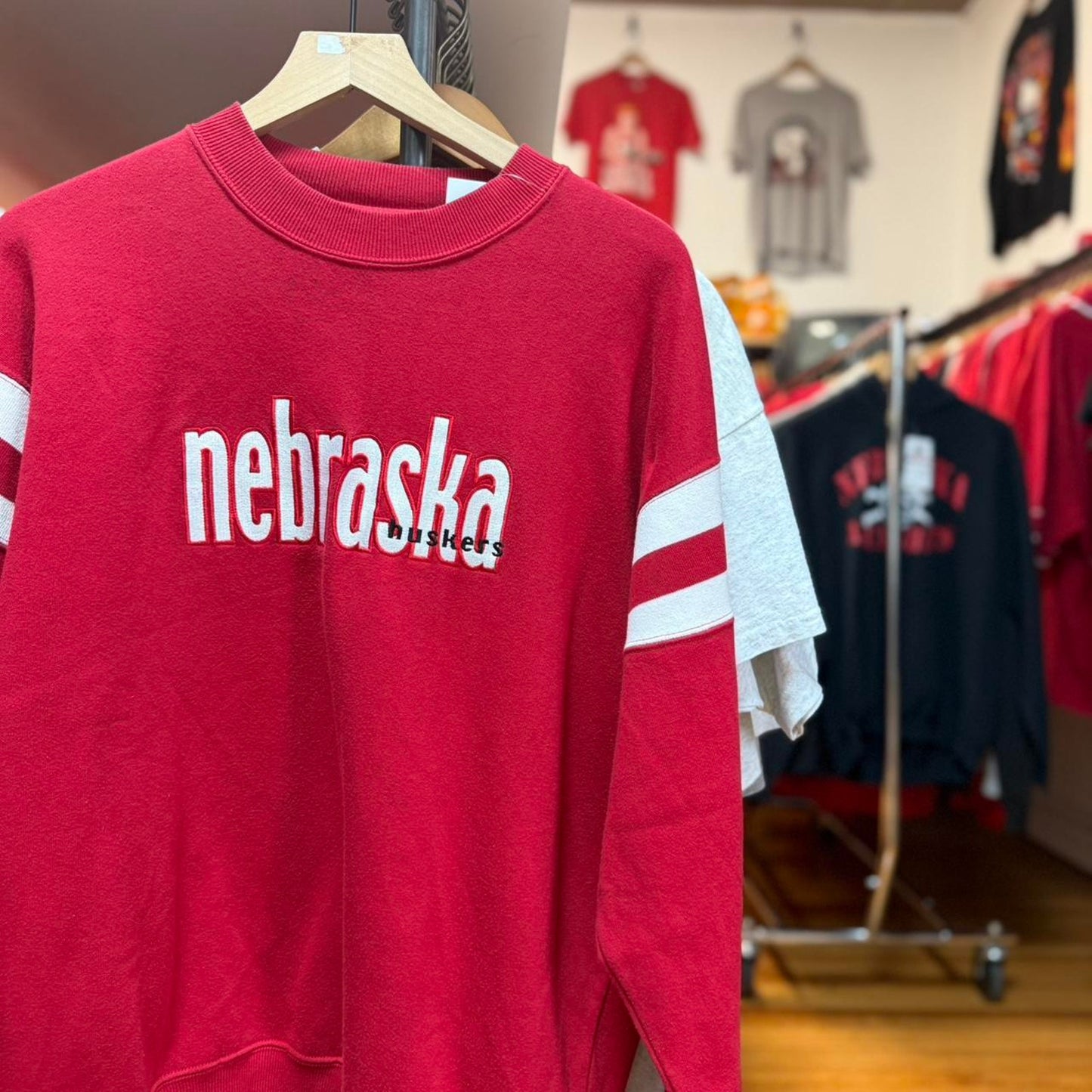 Vintage 90s Nebraska Huskers Striped Sleeve Crewneck  - Medium