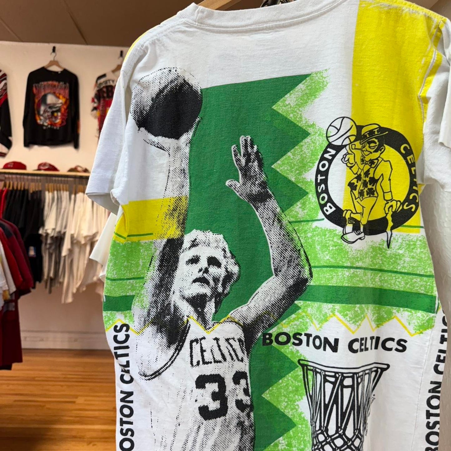 Vintage 90s Boston Celtics NBA Basketball AOP Magic Johnson T-Shirt