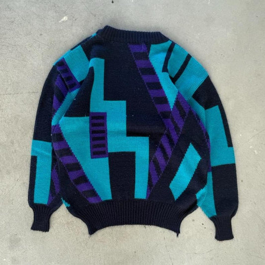 Vintage 90s Patterned Color Block Sweater - Medium
