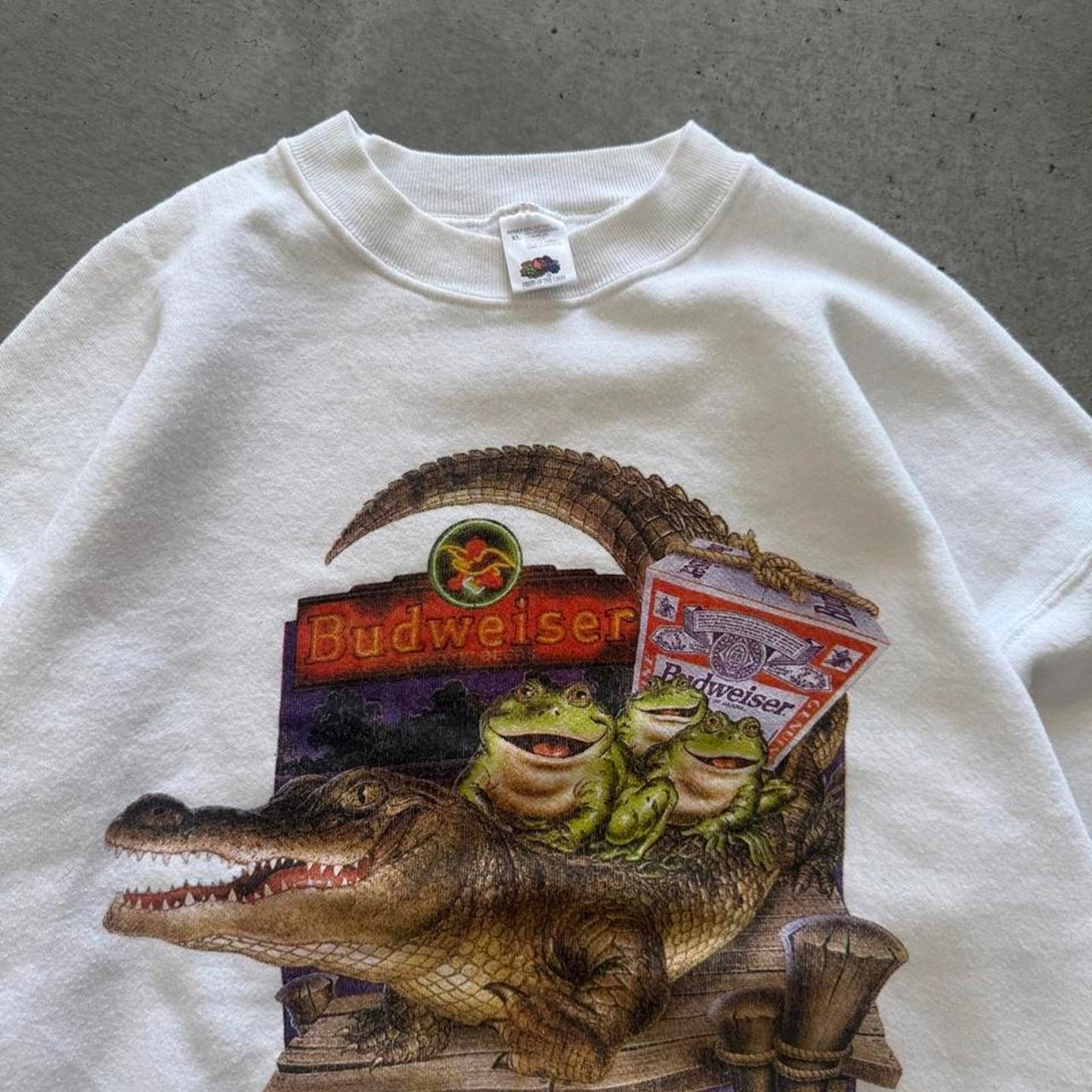 Vintage 90s Budweiser Alcohol Beer Crocodile Frog Crewneck - X-Large