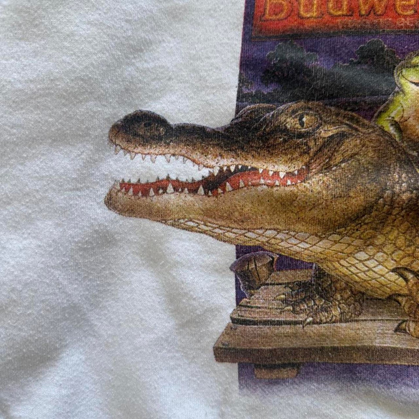 Vintage 90s Budweiser Alcohol Beer Crocodile Frog Crewneck - X-Large