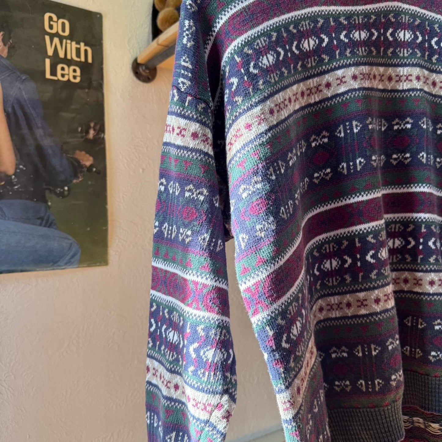 Vintage 90s Patterned Knit Knitted Sweater - X-Large