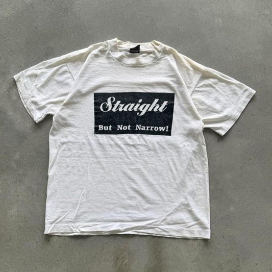 Vintage 90s Straight But Not Never Text Humor T-Shirt - X-Large