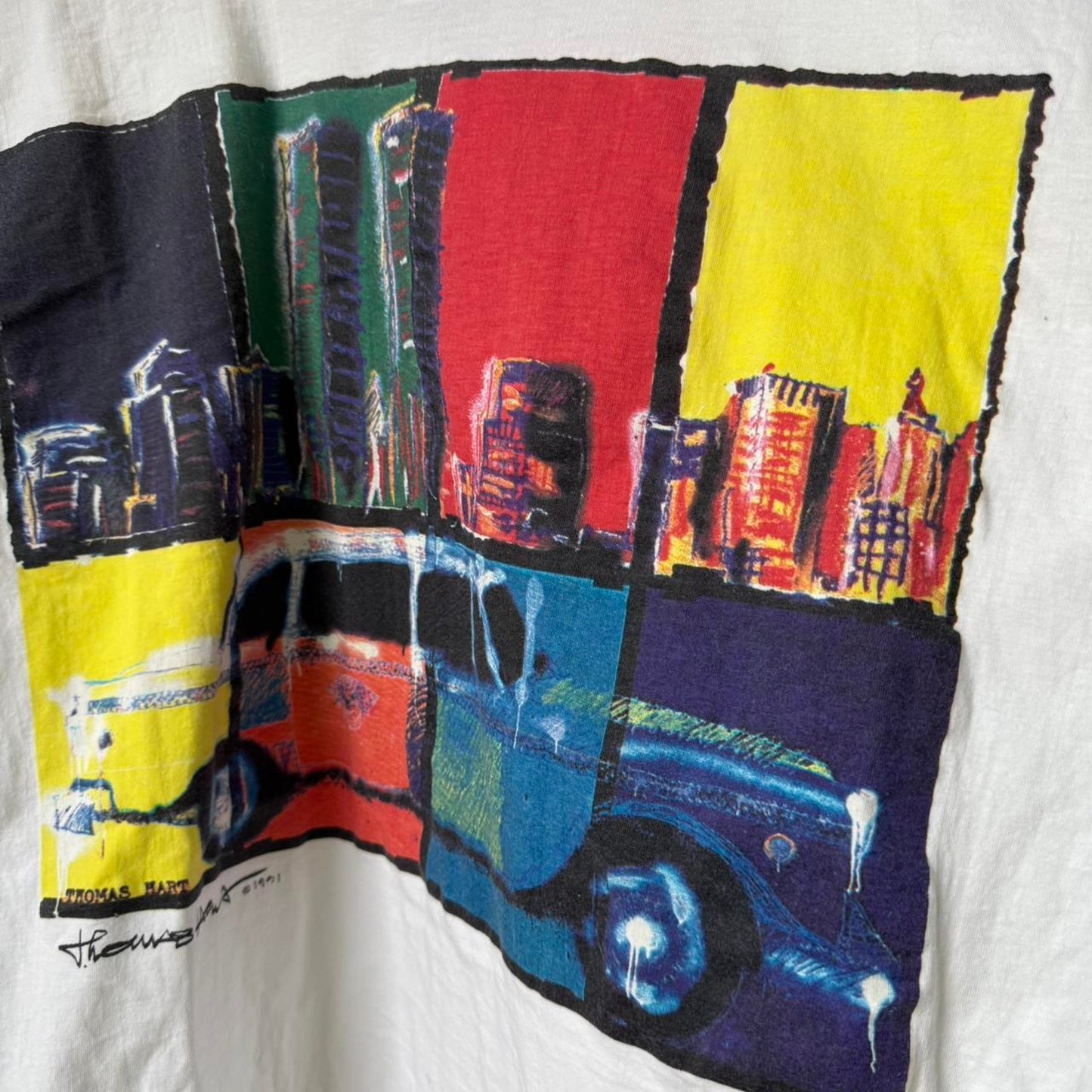 Vintage 90s New York Taxi Cab Art Artist T-Shirt - Large
