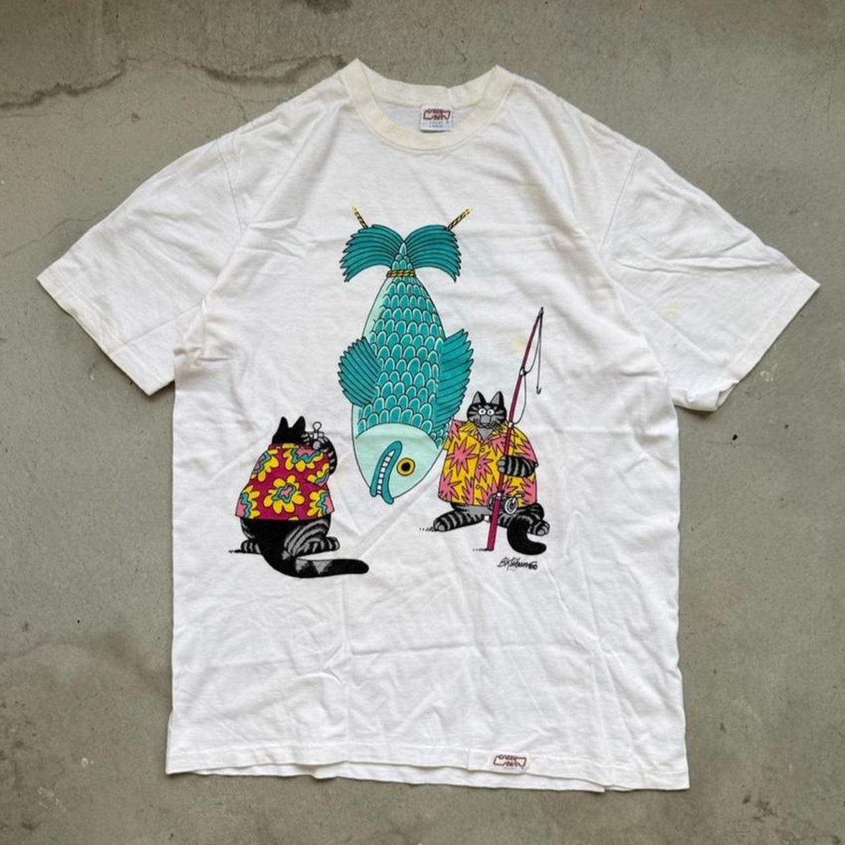 Vintage B Kliban Crazy Shirts Fishing Fish T-Shirt - Large