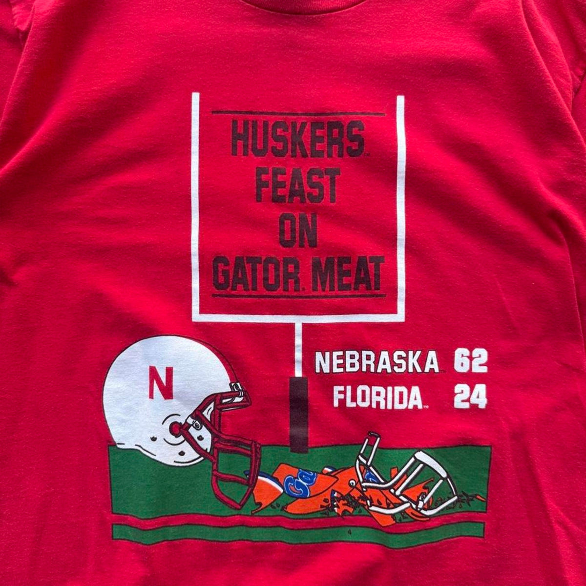 Vintage 90s Nebraska Huskers Feast on Gator Meat T-Shirt - XX-Large