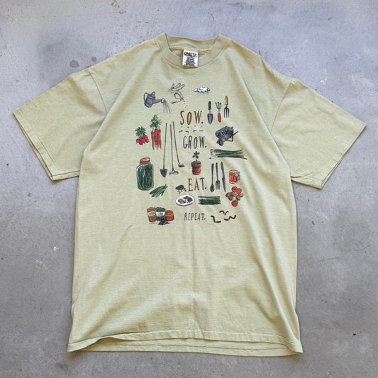 Vintage 90s Gardening Sow Grow Eat Repeat T-Shirt - X-Large