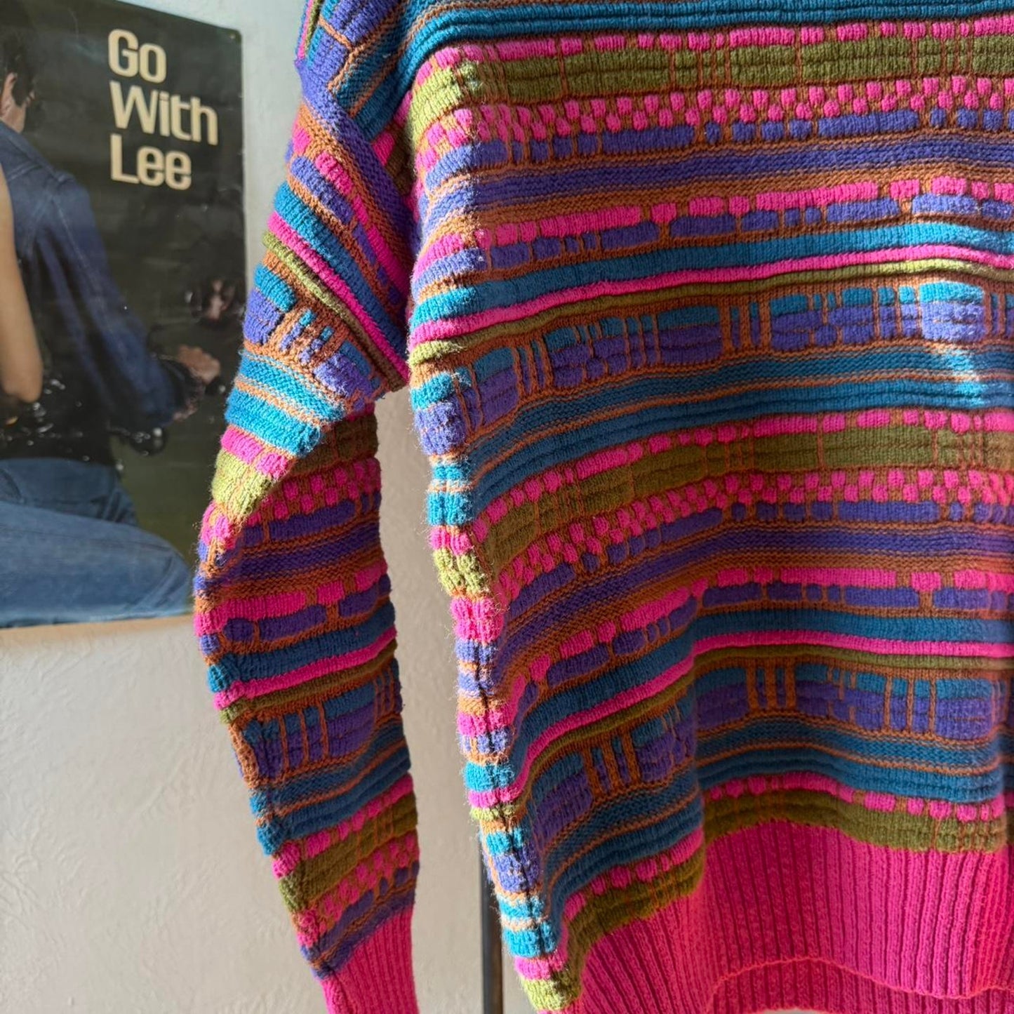 Vintage 90s Patterned Striped Knit Sweater - Medium
