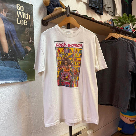 Vintage 1989 Book Woman Reading Art Style T-Shirt - Large