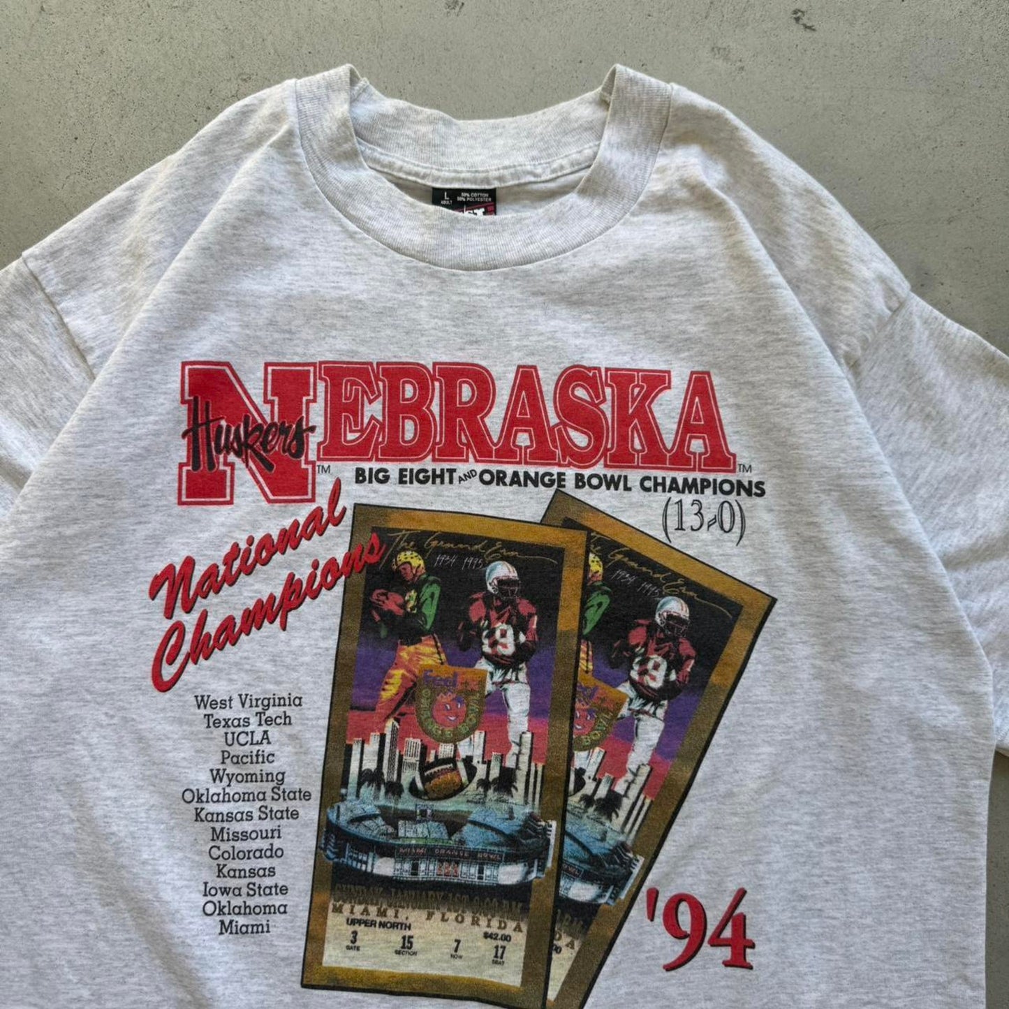 Vintage 1994 Nebraska Huskers National Champions Ticket Stub T-Shirt - Large