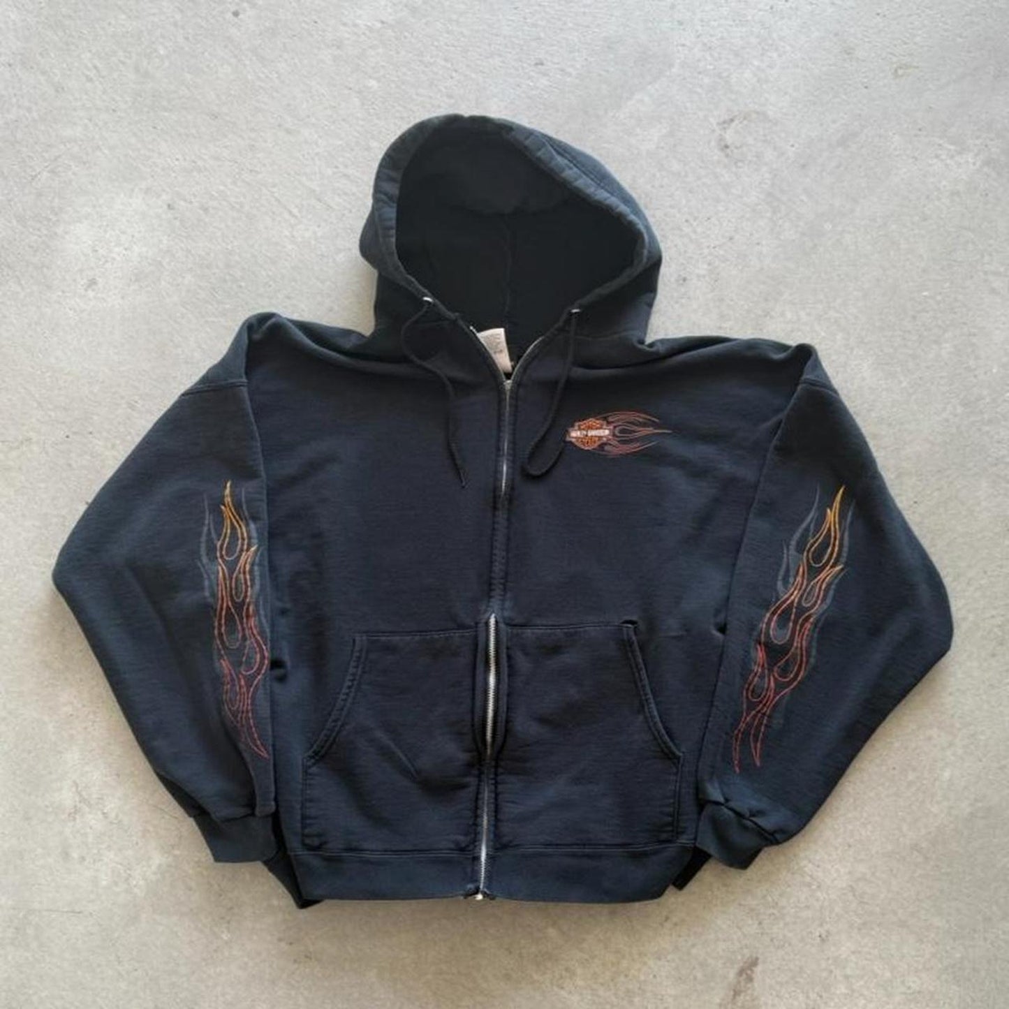Vintage Harley Davidson Flame Sleeve Bike Zip Up Hoodie - XX-Large
