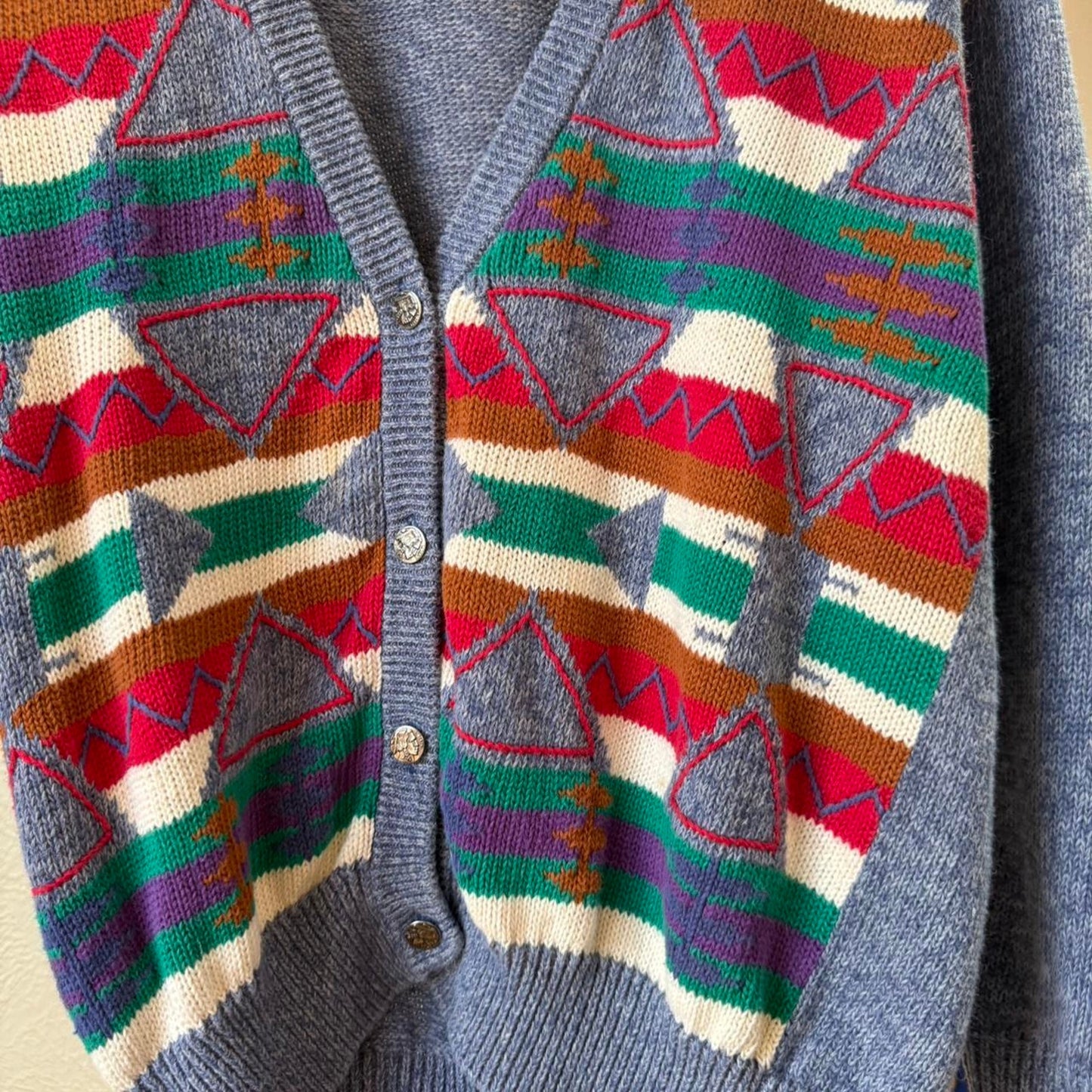 Vintage 90s Aztec Patterned Cardigan Sweater - Small