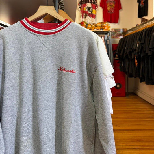 Vintage 90s Nebraska Huskers Embroidered Cursive Ringed Cuff Crewneck