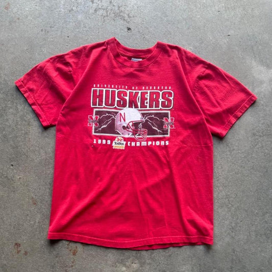 Vintage 1999 Nebraska Huskers Lightning Helmet T-Shirt - X-Large