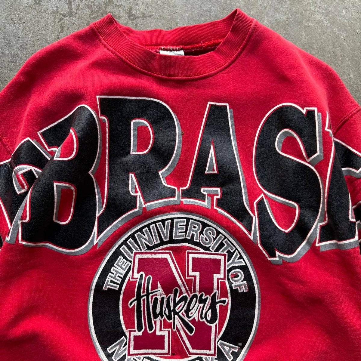 Vintage 90s Nebraska Huskers Shoulder Spell Out Crewneck - Large