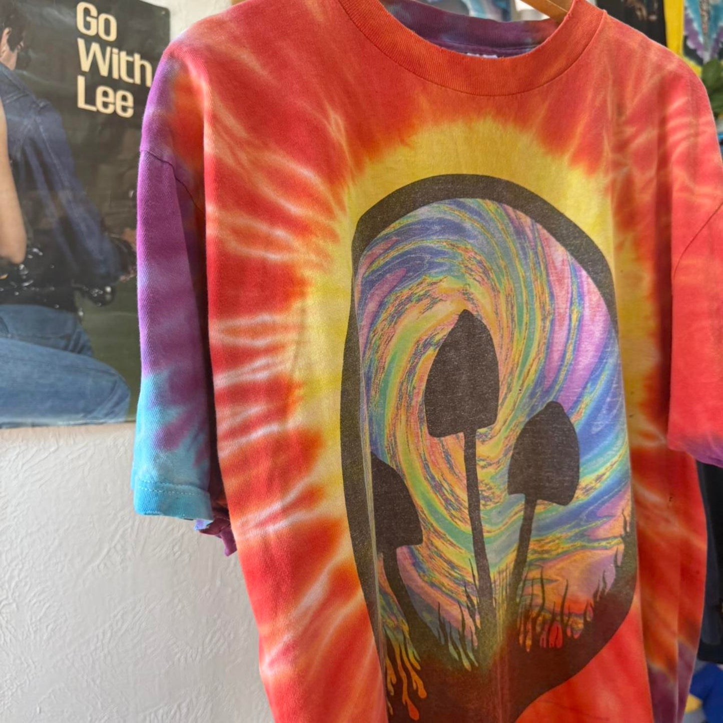 Vintage 90s Tie Dye Mushrooms Shroom Fractal T-Shirt - X-Large