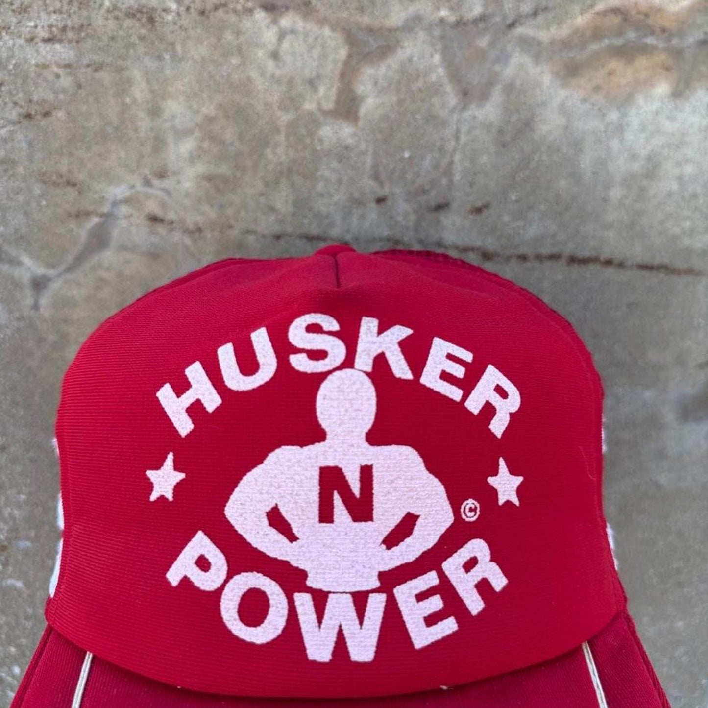 Vintage 80s Nebraska Power Huskers Three Stripe Trucker Snapback