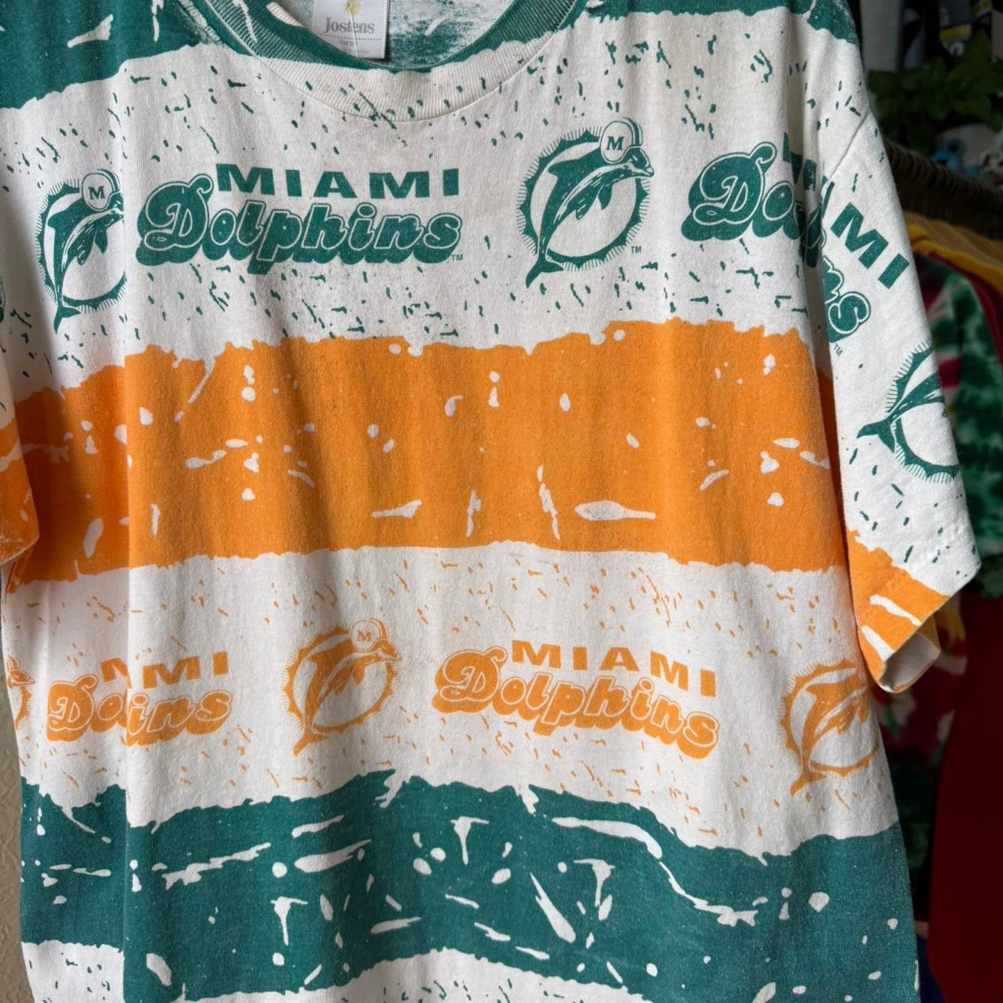 Vintage 90s Miami Dolphins NFL All Over Print T-Shirt - Large
