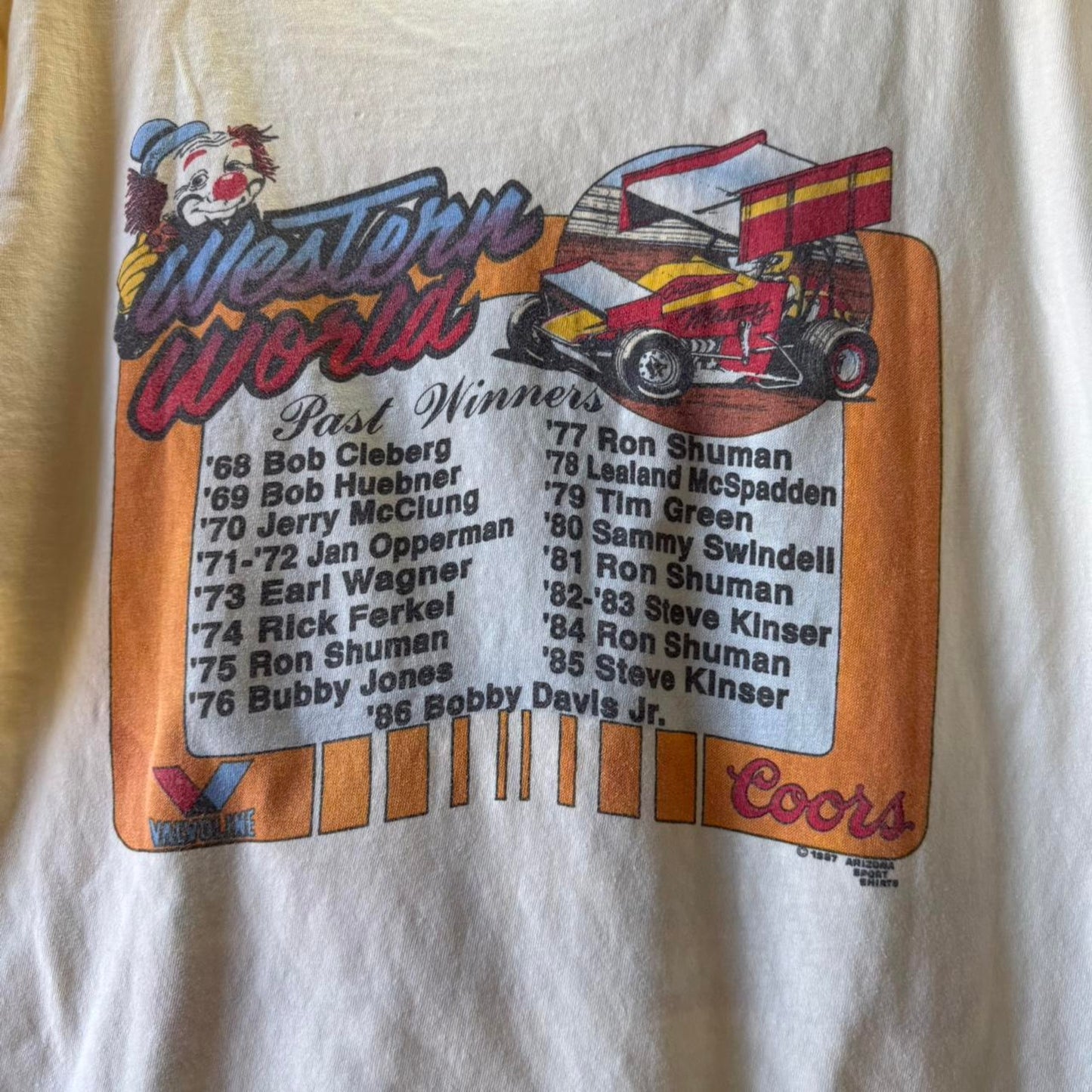 Vintage 80s Under the Big Too Circus Racing Race Car T-Shirt - Large
