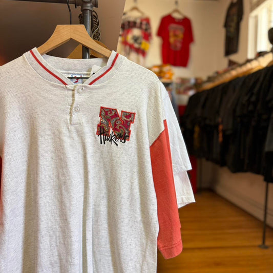 Vintage 90s Nebraska Huskers Paisley Embroidered Shirt