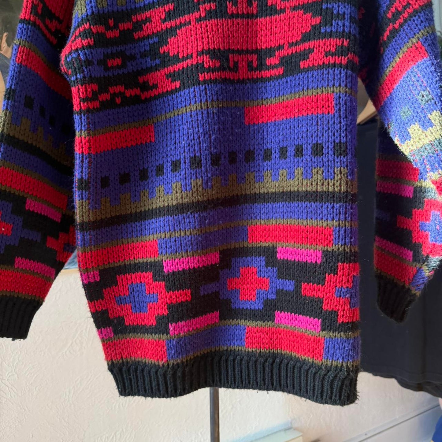 Vintage 90s Patterned Knit Knitted Sweater - Small