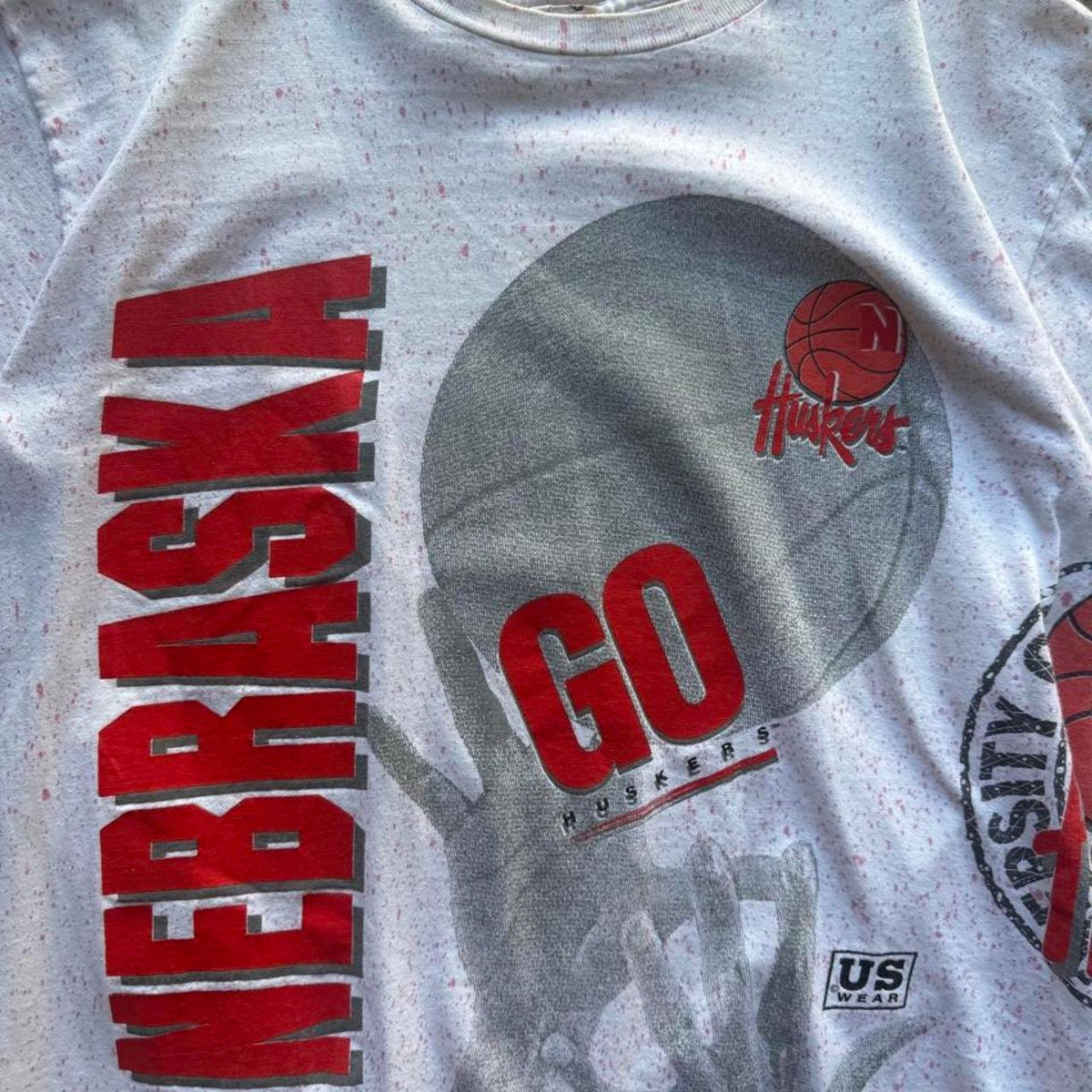Vintage 90s Nebraska Huskers Basketball All Over Print T-Shirt - Large