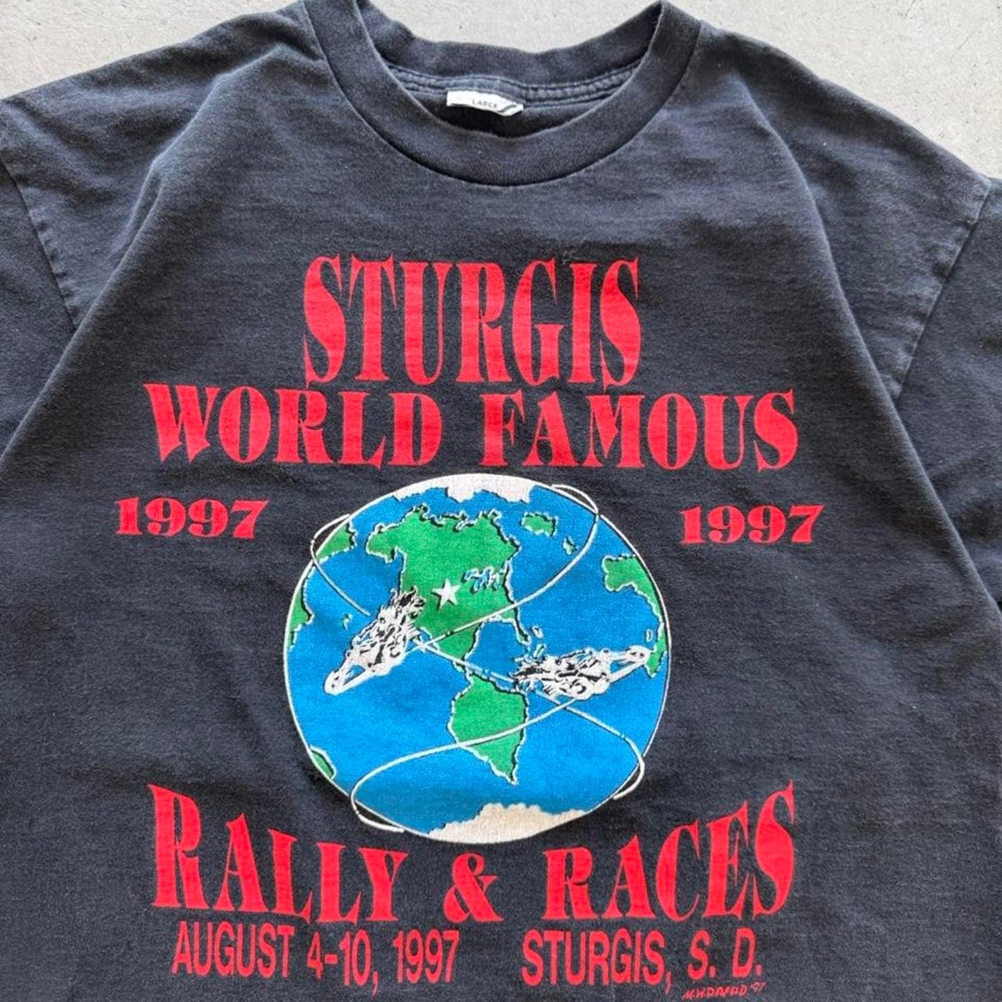 Vintage 1997 Sturgis World Famous Rally Biker Motorcycle T-Shirt - Large