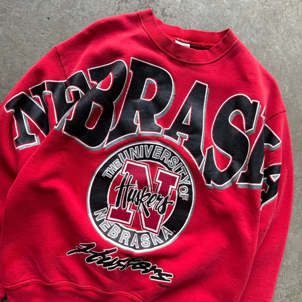 Vintage 90s Nebraska Huskers Shoulder Spell Out Crewneck - Large