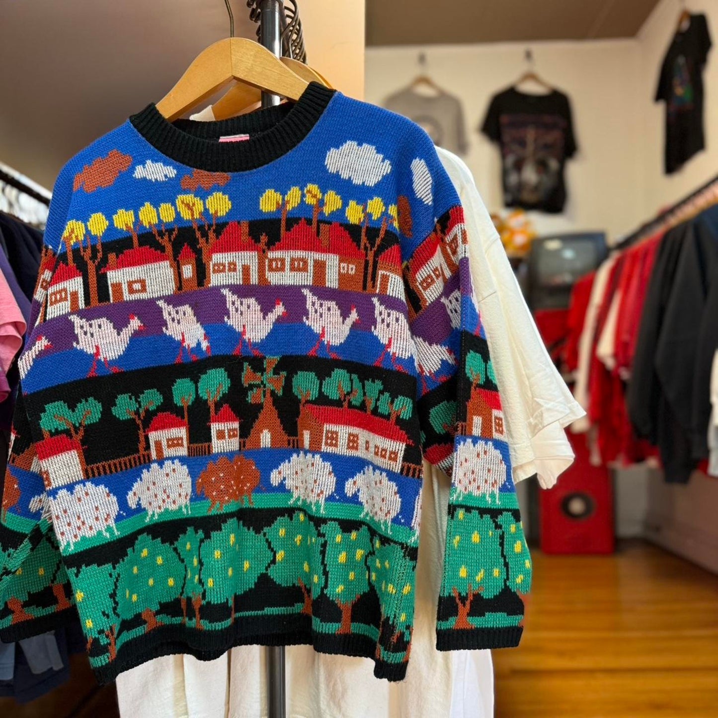 Vintage 90s Farm Animal Cute Sweater - Large