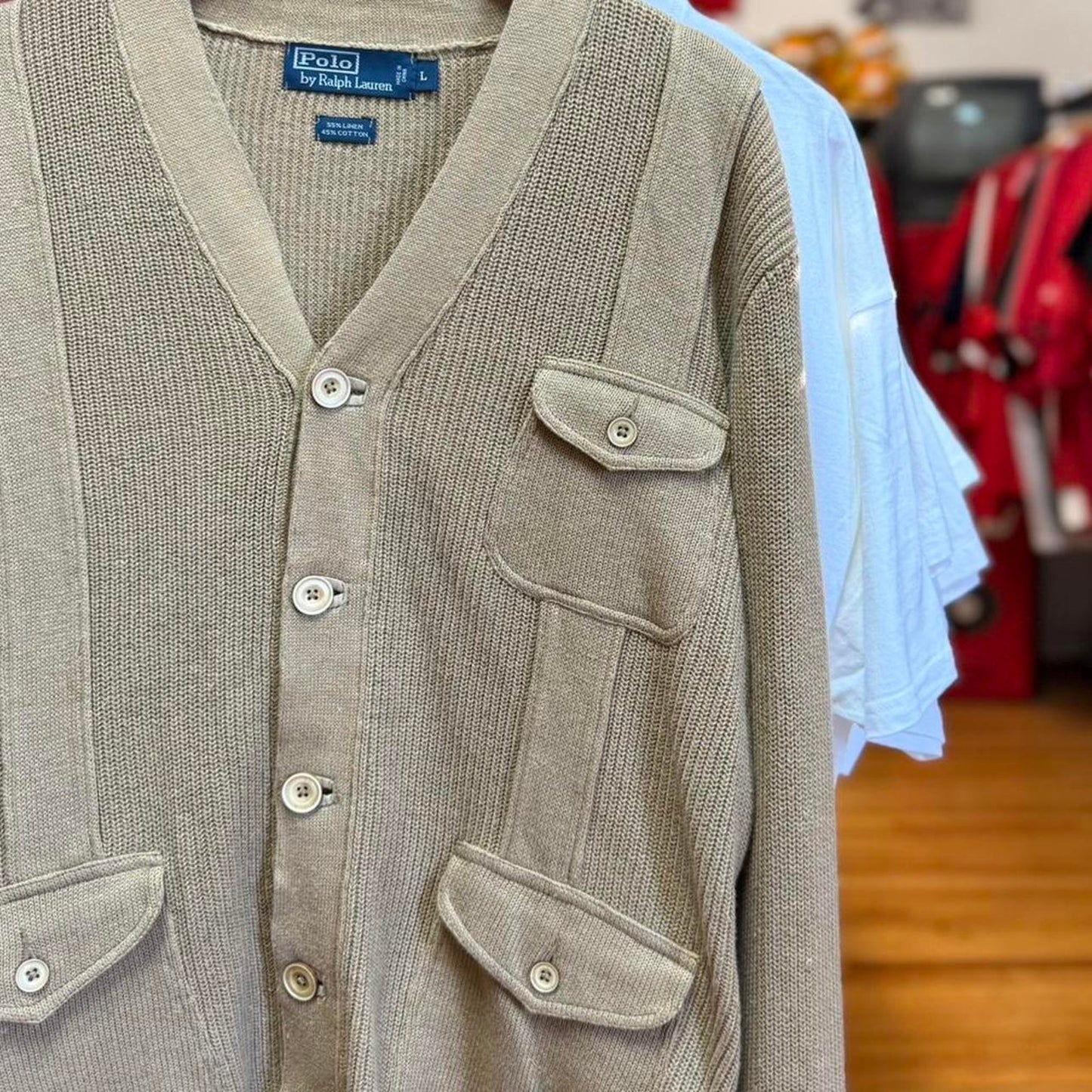 Vintage 90s Polo Ralph Lauren Tri Pocket Cardigan - Large