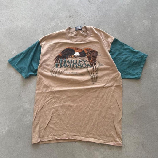 Vintage 90s Haley Davidson Motorcycles Color Block Biker T-Shirt - X-Large