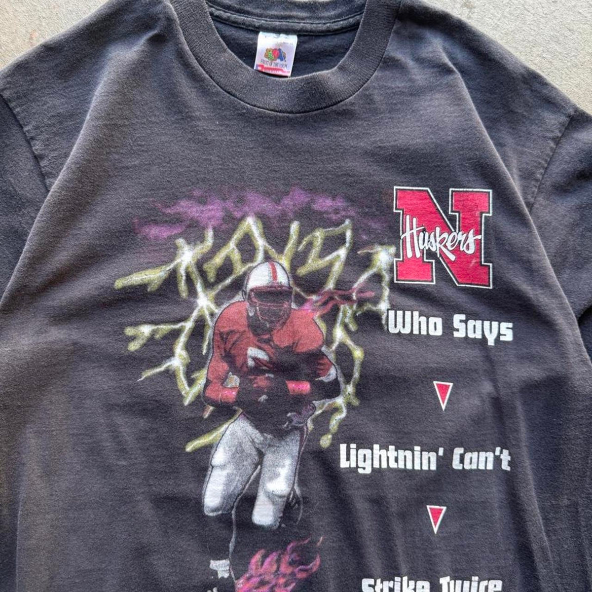 Vintage 90s Nebraska Huskers National Champs Lightning T-Shirt - X-Large
