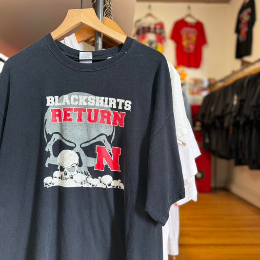 Vintage Y2K Nebraska Huskers Skull Blackshirts Football T-Shirt