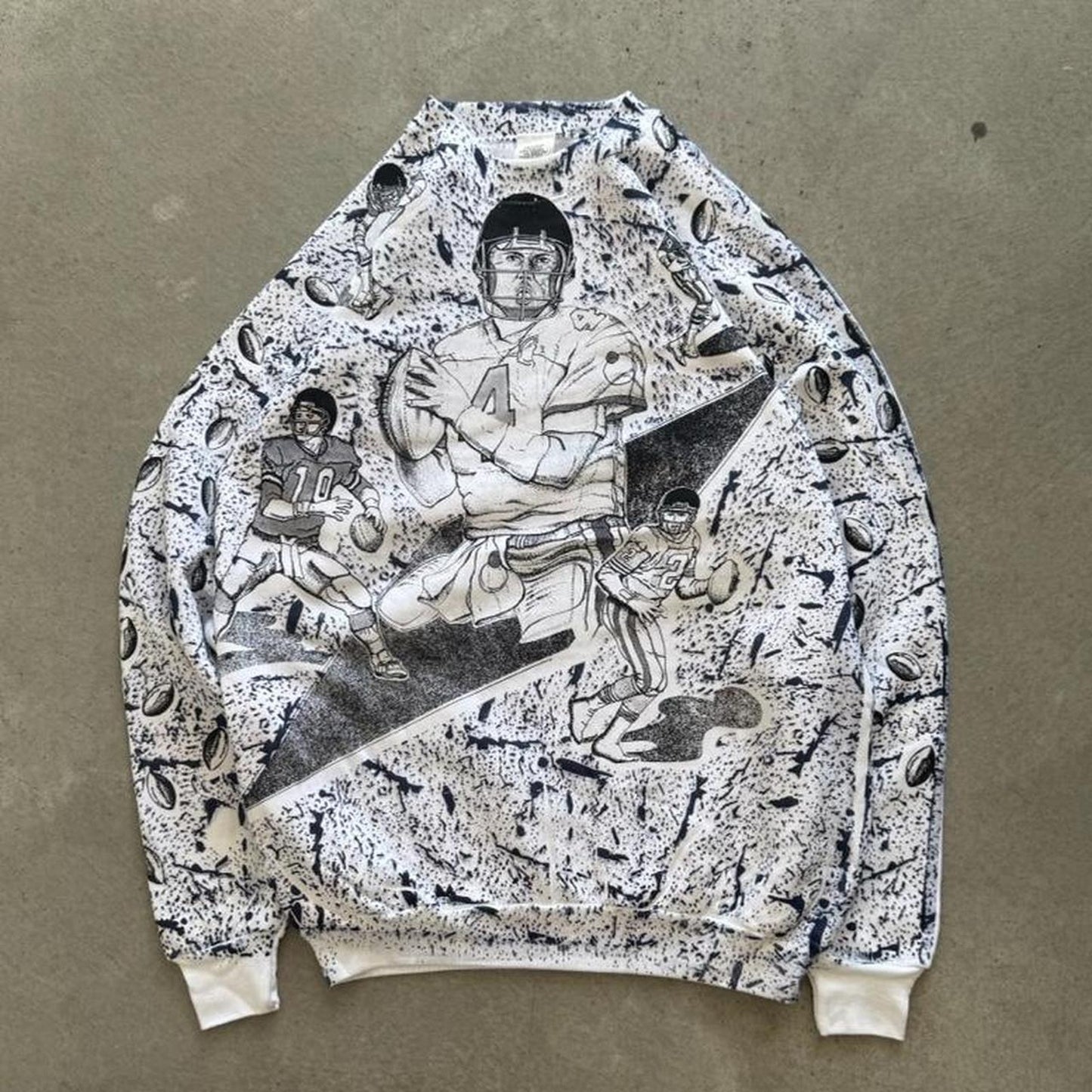 Vintage 90s Football Art All Over Print Crewneck - X-Large