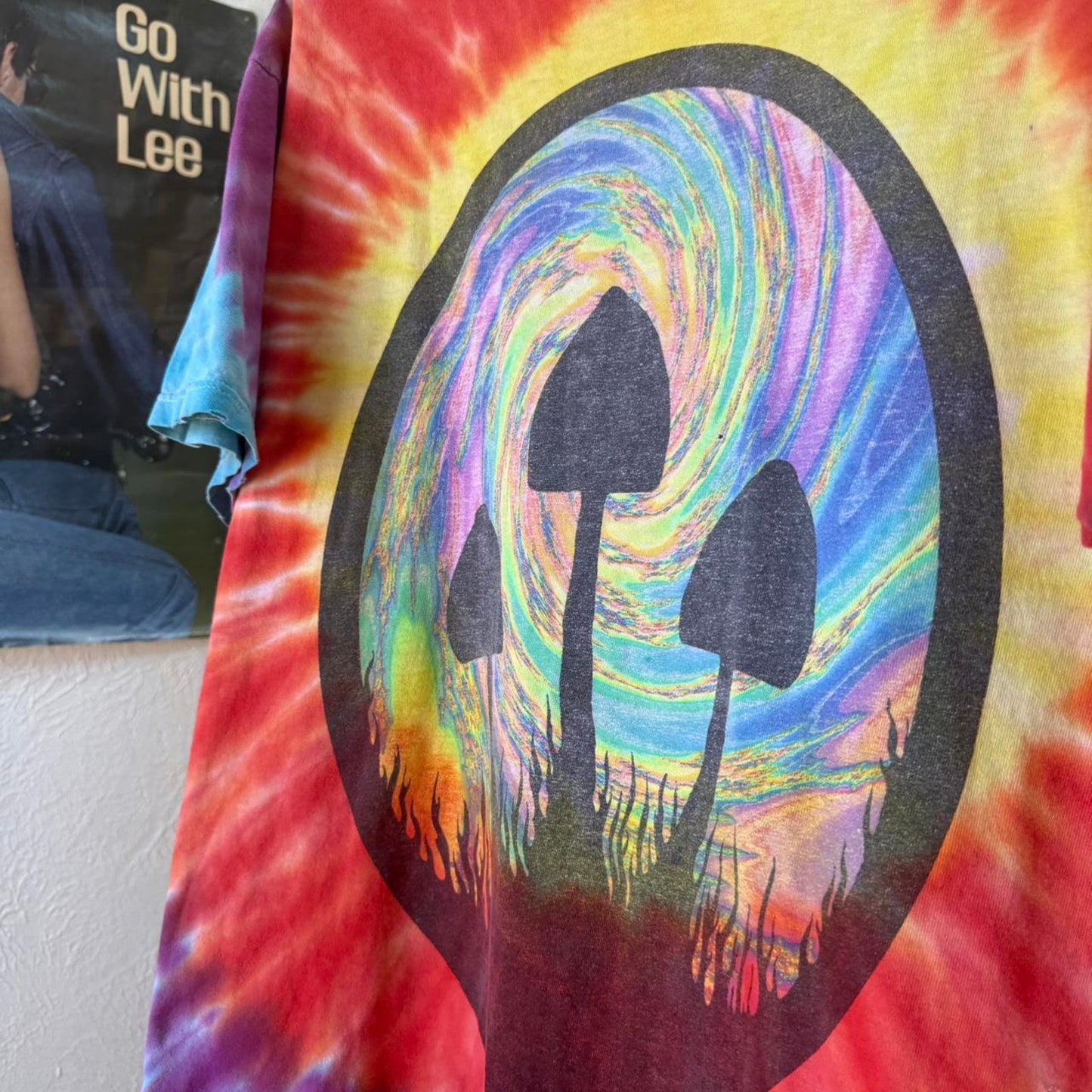 Vintage 90s Tie Dye Mushrooms Shroom Fractal T-Shirt - X-Large