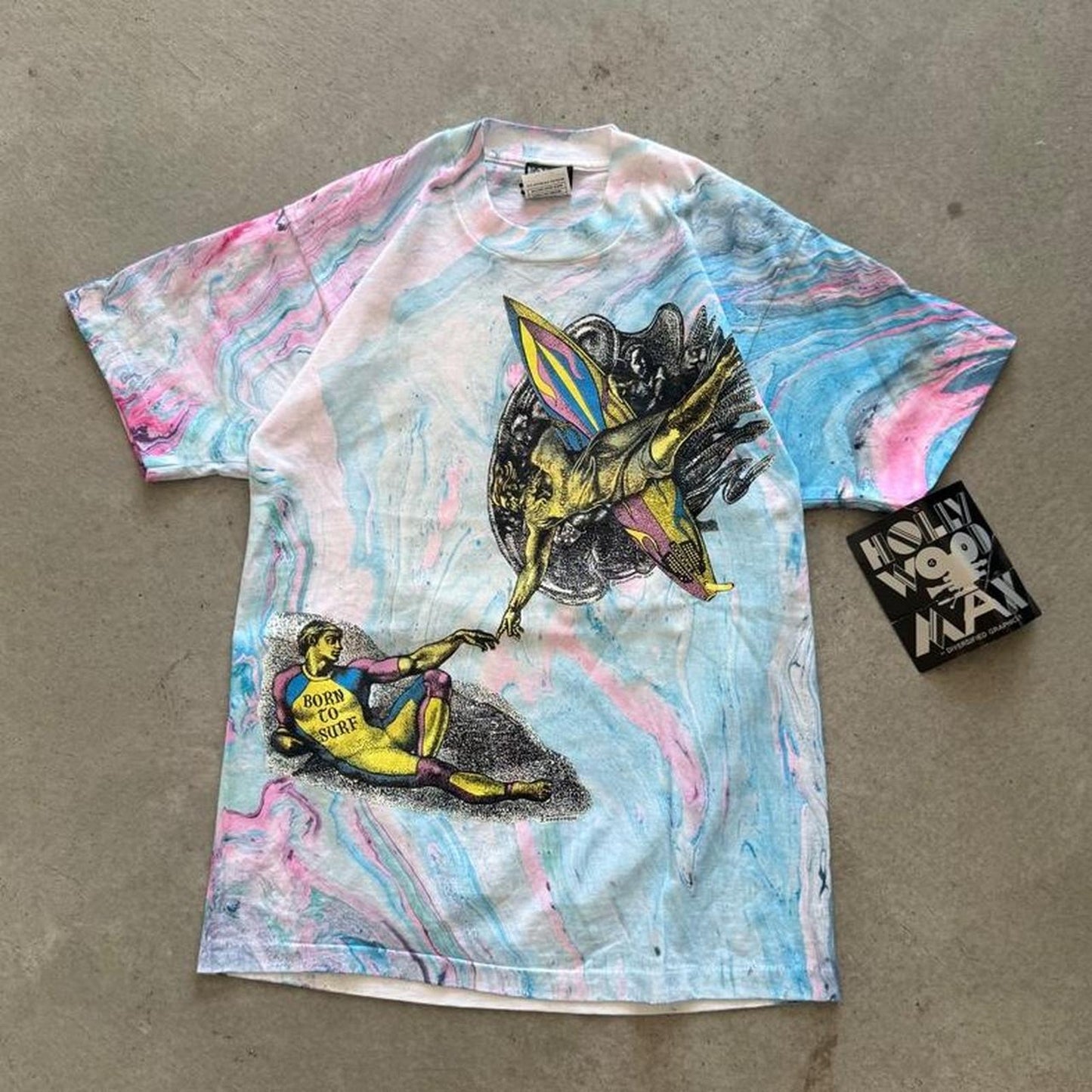 Vintage 90s Michelangelo Surfing Art Parody T-Shirt - Medium